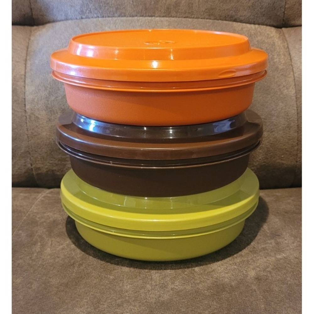 Set of 3 Vtg Tupperware Seal n Serve Bowls w/ Lids Harvest Color #1207 Retro 70s
